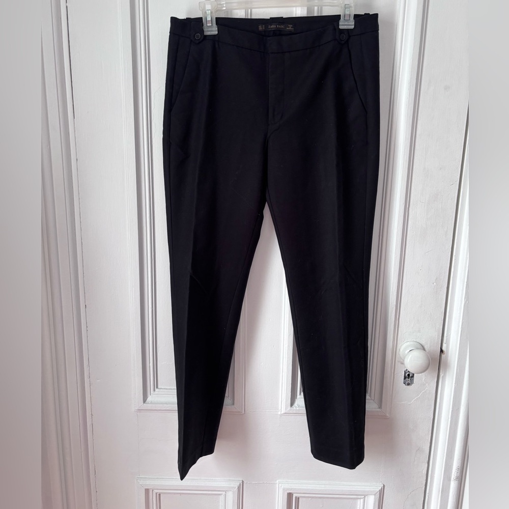 Women’s Zara Black Side Pocket Front Zip Straight Leg Dress Pants Size 6